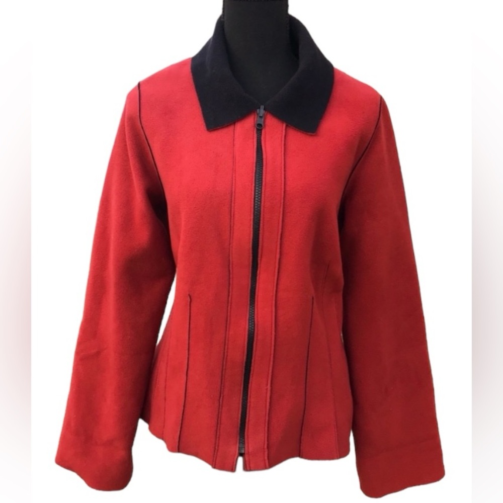 Vintage Maralyce Ferree Art-to-Wear Reversible Red, Black Fleece Jacket, Small
